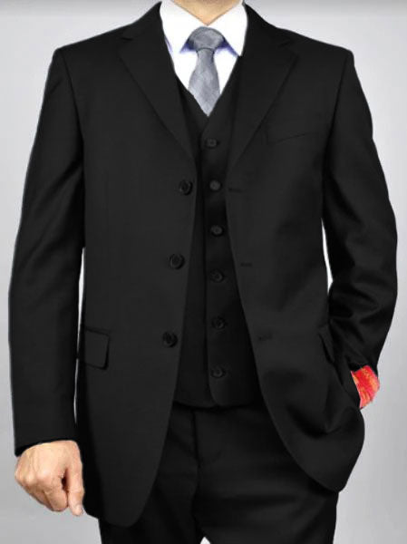 Classic Fit - Charcoal Suit - Three Button Vested Suit - Athletic Fit
