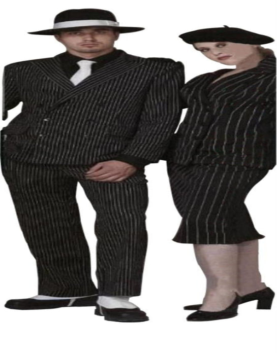 Classic Gangster Jet Black And White Pinstripe Double Breasted Suits Fashion Suits