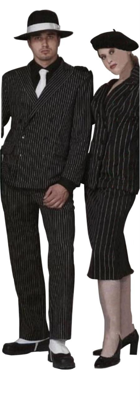 Classic Gangster Jet Black & White Pinstripe Double Breasted Suit Fashion Suit