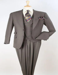 Classic Wool Fabric Fit - Pleated Pants - Peak Lapel With Double Breasted Vest - Athletic Fit Camel Men Suit