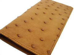 Men's Genuine Exotic Animal Skin Ferrini Brand Ostrich Checkbook - Cognac