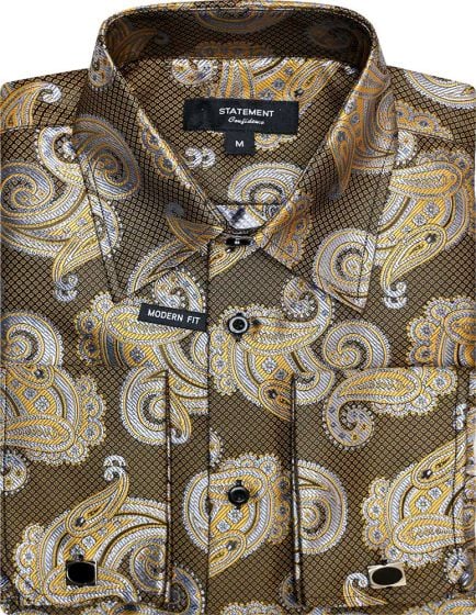 Mens Paisley Shirts - Club Fashion Dress Shirt Spread Collar in Color Copper