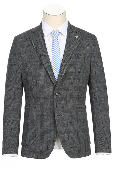 Saco vaquero - Western Sport Coat - Western Blazer- Mens Slim Fit Half Canvas Patch Pocket Summer Cotton Blazer In Charcoal Grey Windowpane Plaid
