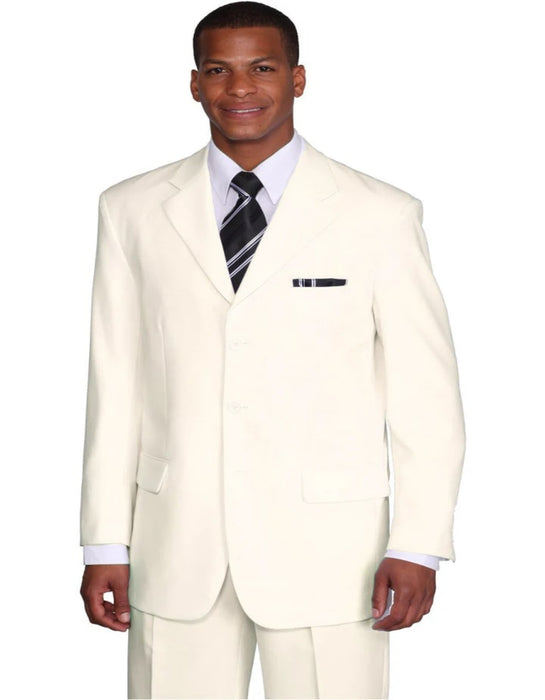 Three Button Suit - Classic Fit Pleated Pants - Mens 3 Button Classic Fit Poplin Cream Suit