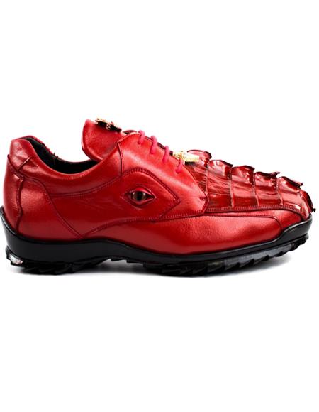 Cushion Insole Soft Calf Authentic Genuine Skin Italian Dress Sneaker In Red For Men'S