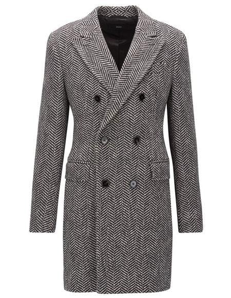 DBCoat Men's Dress Coat Double Breasted Gray Herringbone Tweed Six Buttons Overcoat