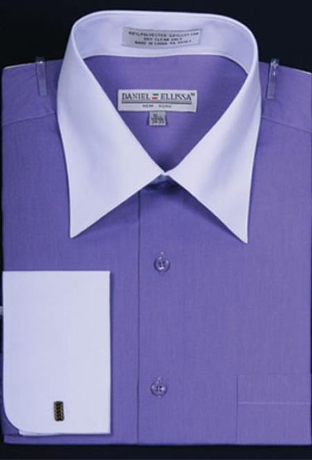 Affordable Clearance Cheap Mens Dress Shirt Sale Online Trendy - Bright Two Tone Solid French Cuff Lavender Big and Tall Shirt