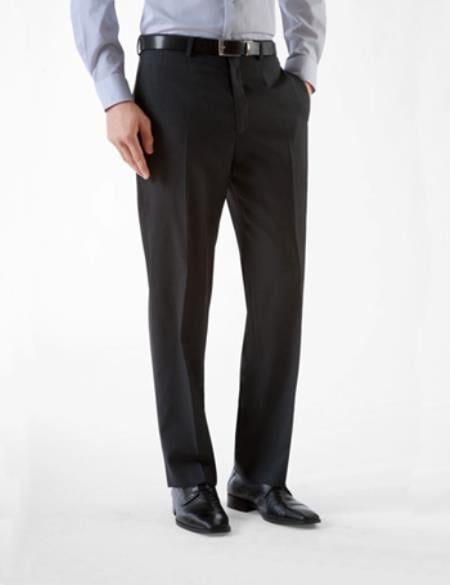 Fitted No Pleat Slacks Men's Black Slim Fit Dress  tapered Men's dress  Pants