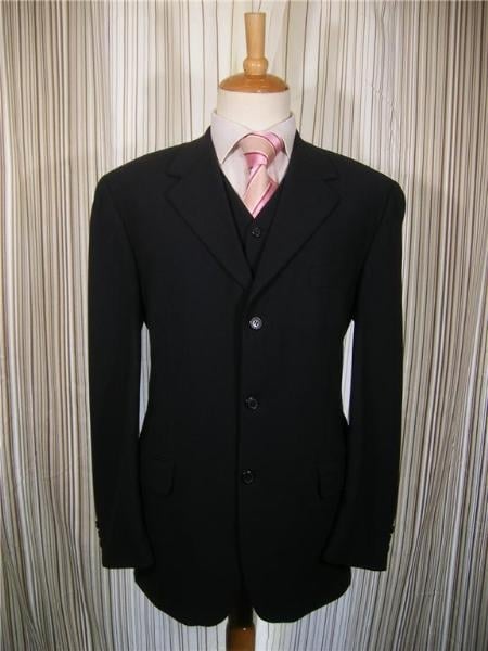 Men's Black 3 Button Vested 3 Piece three piece suit - Jacket + Pants + Vest