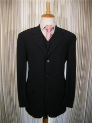 Men's Black 3 Button Vested 3 Piece three piece suit - Jacket + Pants + Vest