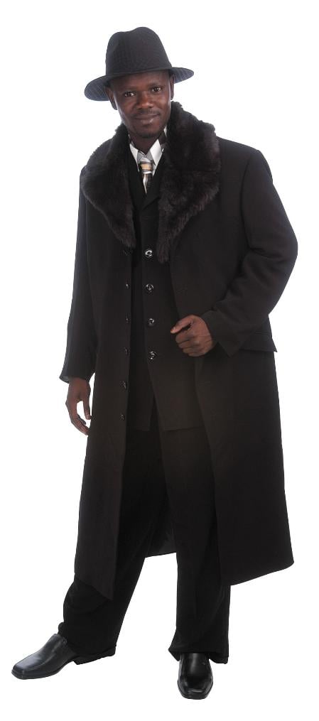 Men's Dress Coat Luxurious Long Maxi Coat Suit Black Fur Lapel + Matching Suit inside