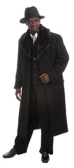 Men's Dress Coat Luxurious Long Maxi Coat Suit Black Fur Lapel + Matching Suit inside