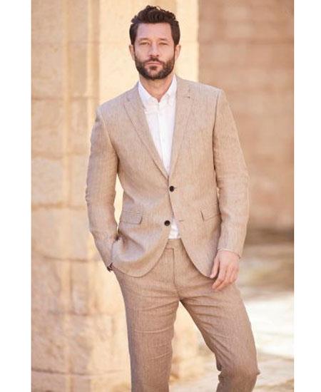 Dark Tan Linen ~ Taupe ~ Khaki Suit - Mens Linen Suit