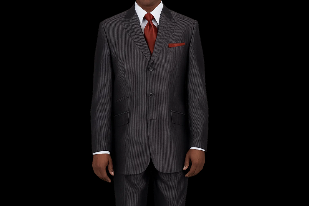 Ticket Pocket 3 Button Peak Lapel Dark Gray Sharkskin Shiny Metallic Jacket & Pants Cheap Priced Business Suits Clearance Sale