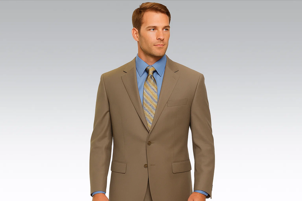 Dark Tan ~ Beige~Coffe~Taupe~Mocca Available In 2 Or 3 Buttons Style Regular Classic Cut Cheap Priced Business Suits Clearance Sale