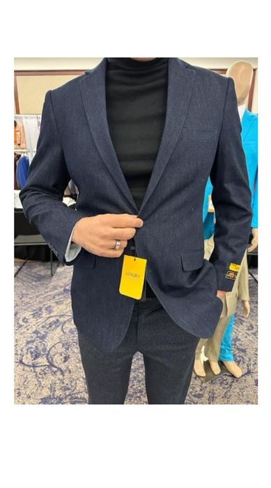 Denim Blazer - Cotton Fabric Blue Jean Sport Coat - Double Breasted Navy Blue Jacket
