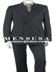 Double Breasted Pinstripe Suits - Charcoal Gray Pinstripe Color Wool Fabric - Business Suis - Flat Front Pants - Modern Fit - Side Vent