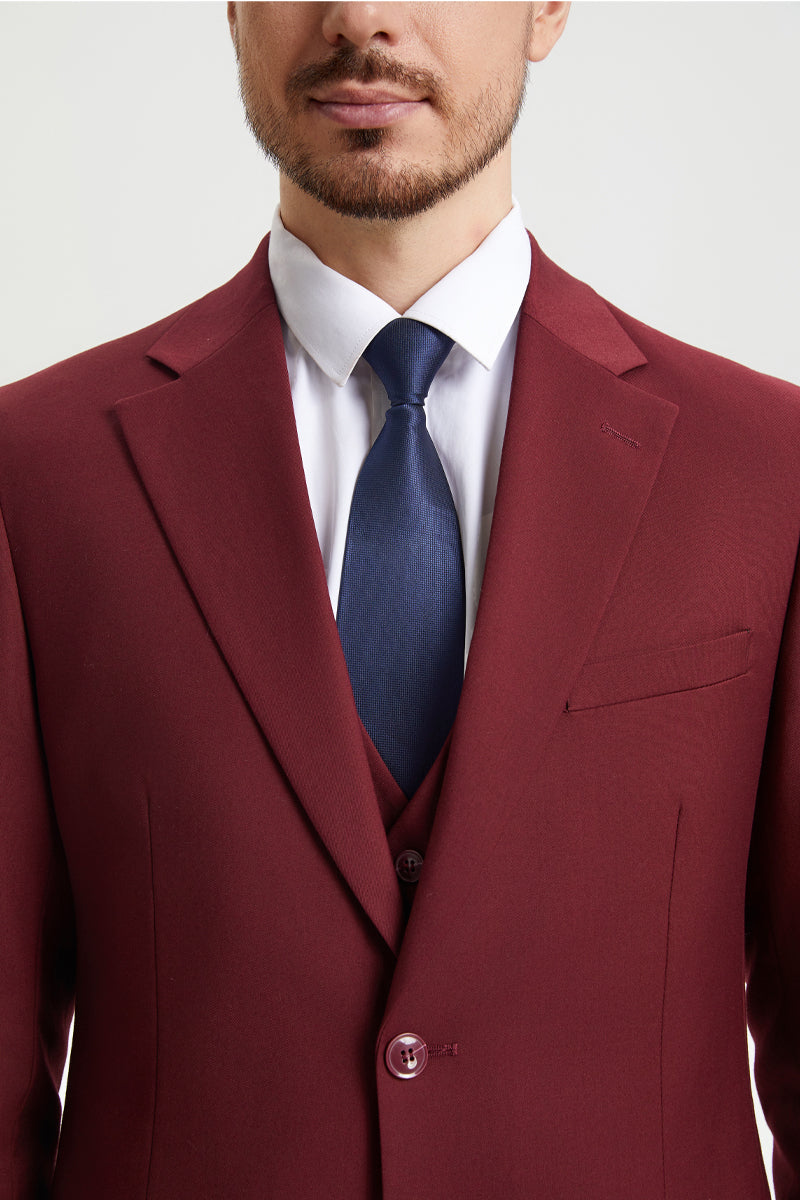 Men's Two Button Vested Stacy Adams Basic Designer Suit in Burgundy - Image 6