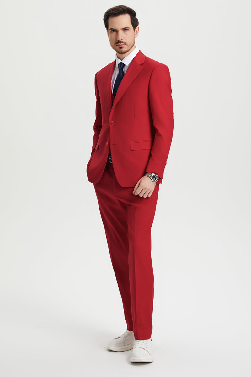 Men's Two Button Vested Stacy Adams Basic Designer Suit in Red - Image 7