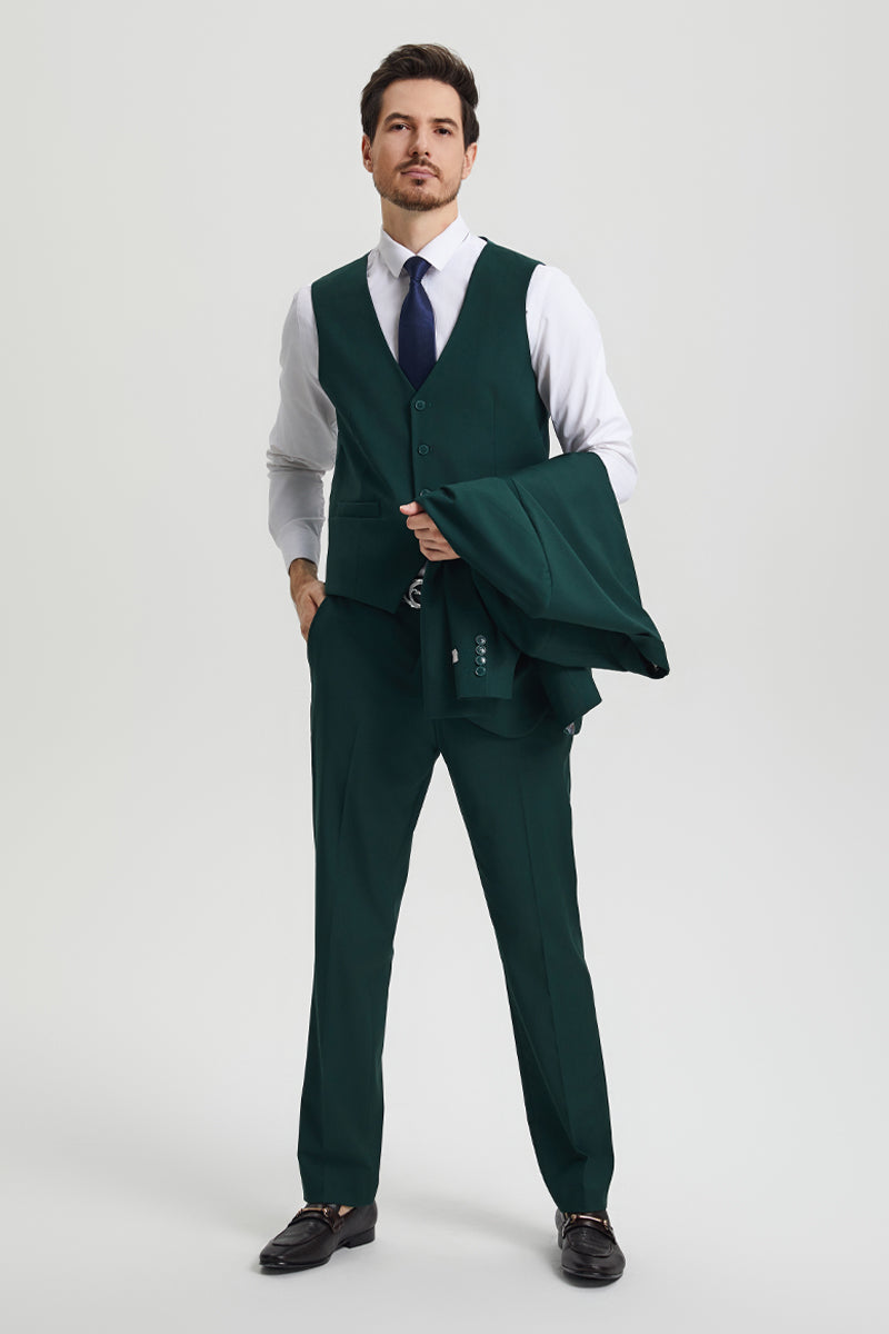 Men's Two Button Vested Stacy Adams Basic Designer Suit in Hunter Green