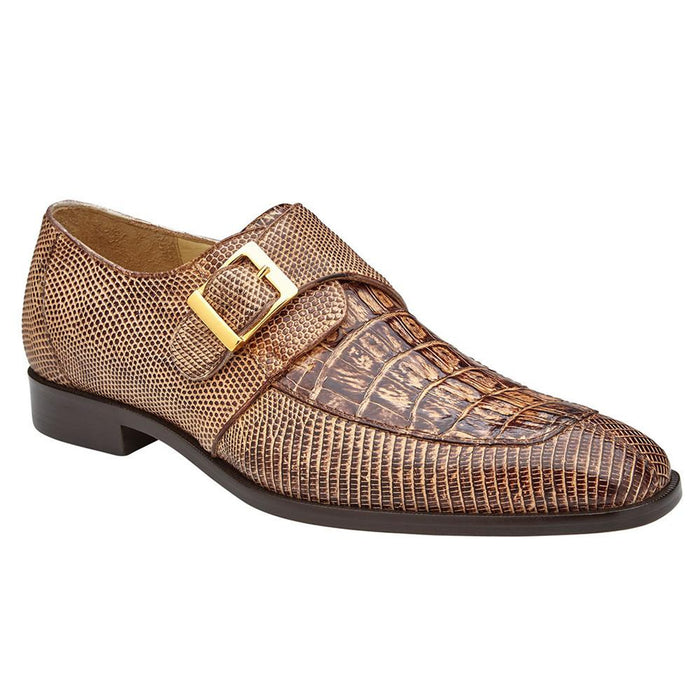 Belvedere Mens Espresso Monk Strap Shoe Crocodile Lizard Pablo