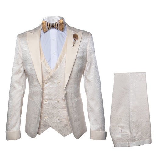 Rossi Man FORD RM1913 – Slim Fit 3-Piece Suit for Men in Off-White | Classic Style for Formal Occasions