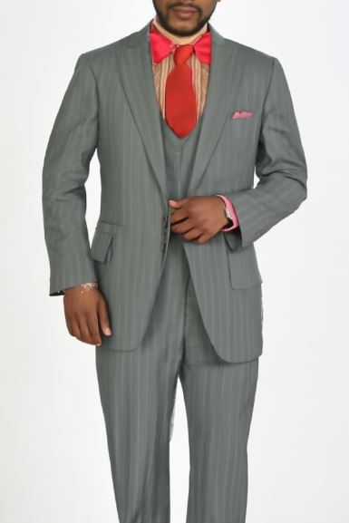 Big and Tall Grey Pinstripe Vested Suit
