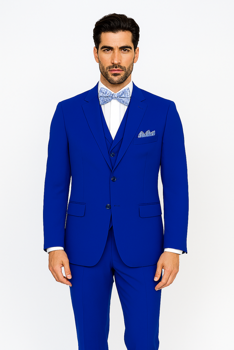 Poplin Fabric Pacelli 3pc Royal Blue Suit