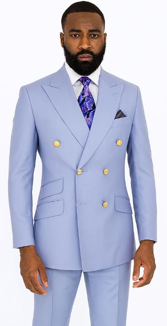Double Breasted Blazer with Gold Buttons - Blue Sport Coat
