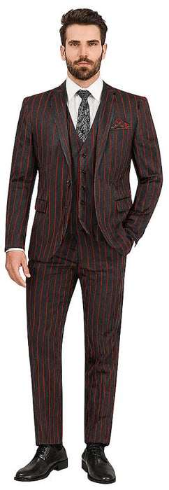 Bold Stripe 2 Button Vested Suit Black