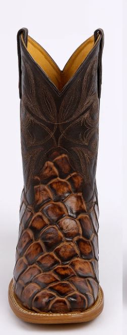 Brown Pirarucu Fish Print Boots Square Toe