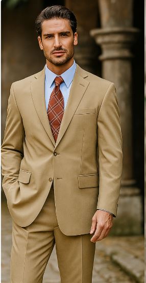 Men's Two Button Suit - Camel ~ Khaki  2 Piece Suits - Two piece Business suits Suit
