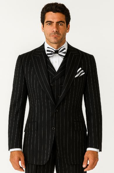Modern Fit Suit Black Birdseye Pure Wool Suit And Vest For Men