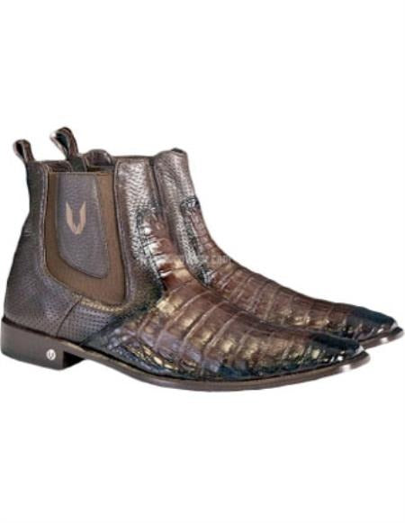 Brown Dress Shoe Mens Faded Brown Vestigium Boot Genuine Caiman Belly Chelsea Boots Handcrafted