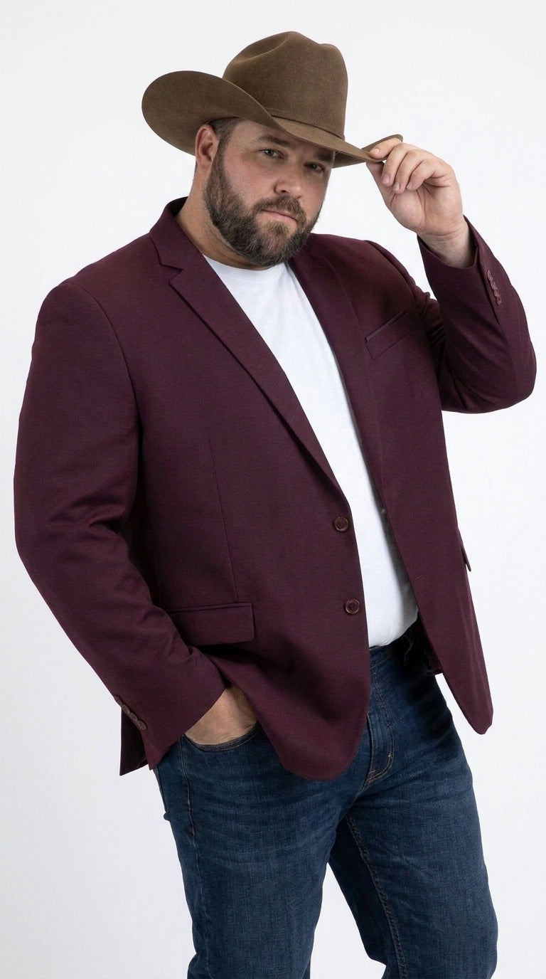 Men’s Burgundy Western Cowboy Blazer, Stretch Date Night Dress Jacket for Men