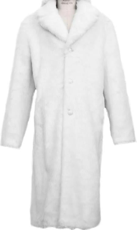 Faux Fur Overcoat - Long Top Coat Full length Coat White