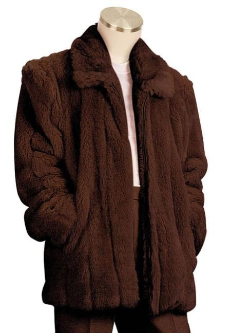 Men's Dress Coat Faux Fur 3/4 Length Coat Brown