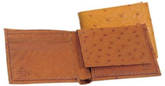 Men's Genuine Exotic Animal Skin Ferrini Genuine Full Quill Ostrich Wallet in Brown & Cognac