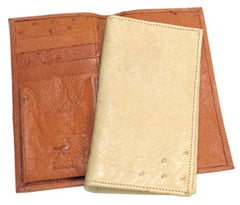 Men's Genuine Exotic Animal Skin Ferrini Genuine Smooth Ostrich Checkbook Wallet in Buttercup, Oryx & Bone