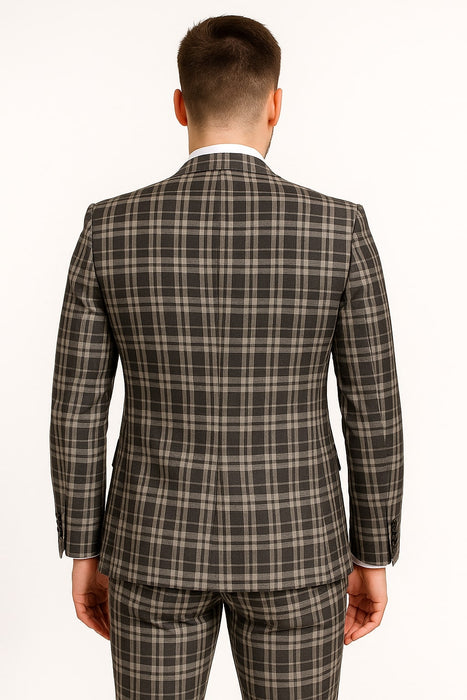 Men's Black and White Plaid Three-Piece Suit – Modern Slim Fit Tuxedo for Church and Business