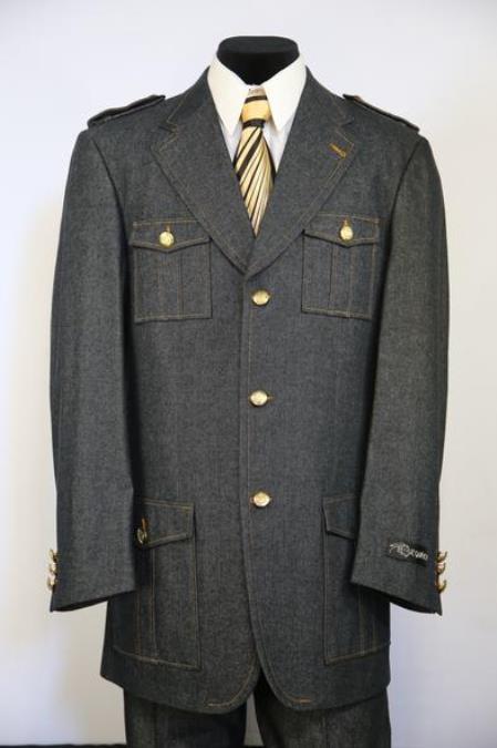 Men's Button Fastening Flap Pocket Black Zoot Suit