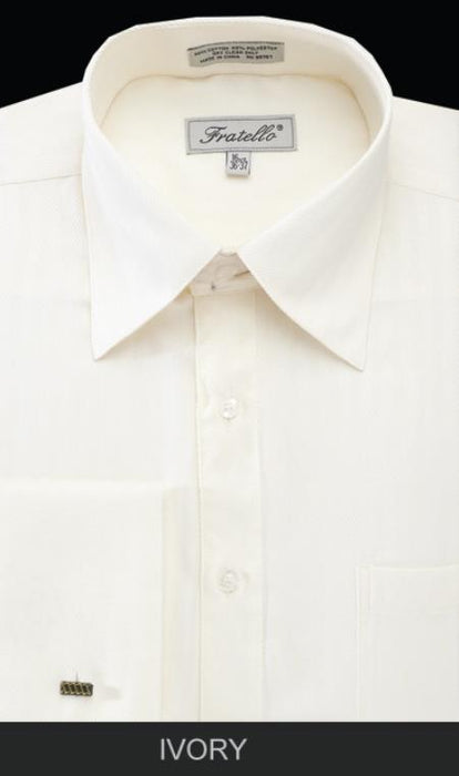 NTFRV4906 Best Cheap Priced Designer Sale Men'S French Cuff Dress Shirt - Herringbone Tweed Stripe Ivory Men'S Dress Shirt