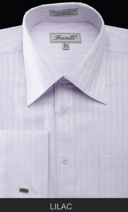 Fratello French Cuff Lilac  - Herringbone Tweed Stripe Big and Tall Sizes 18 19 20 21 22 Inch Neck Men's Dress Shirt