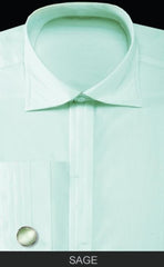 French Cuff with Cuff Links - Solid Pleated Collar Mint ~ Sage Men's Dress Shirts