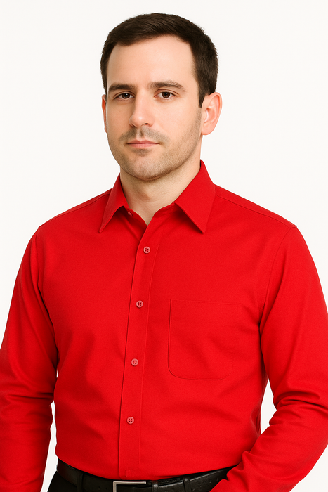 Best Cheap Priced Designer Sale Banded Collar Clergy Preacher Round Style Mandarin Collarless - French Cuff Red Men's Dress Shirt