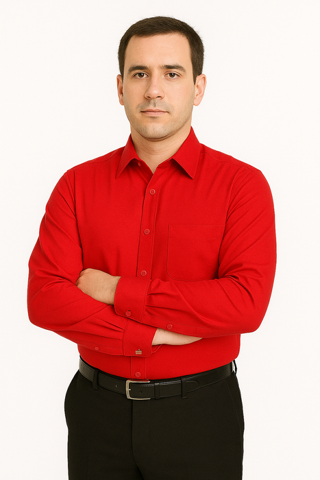 Best Cheap Priced Designer Sale Banded Collar Clergy Preacher Round Style Mandarin Collarless - French Cuff Red Men's Dress Shirt