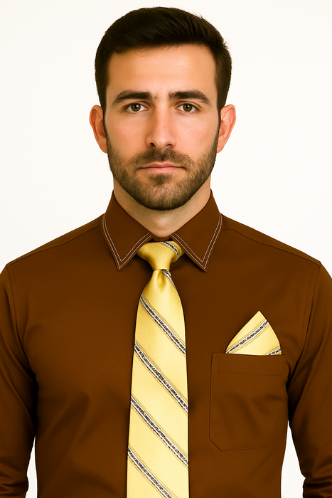 French Cuff Matching Tie Handkerchief Set Multi-Color Men's Dress Shirt