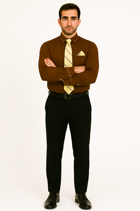 French Cuff Matching Tie Handkerchief Set Multi-Color Men's Dress Shirt