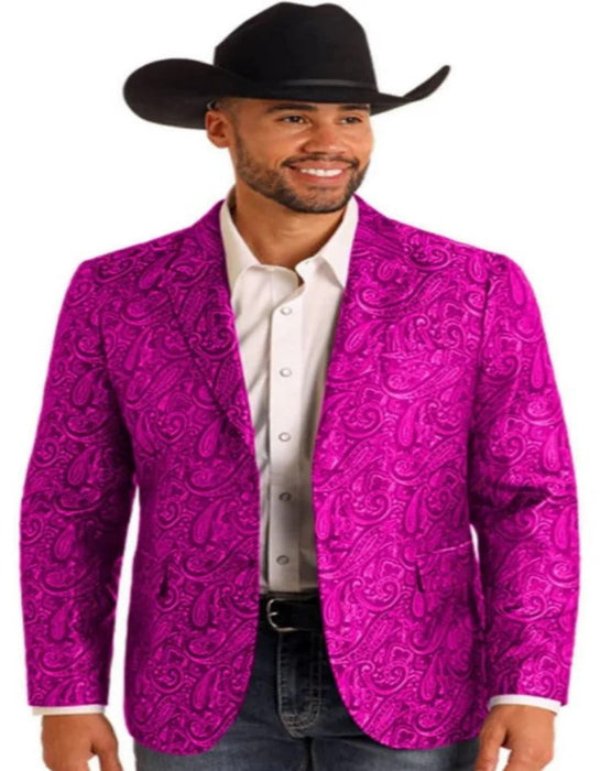 Mens Western Blazer Paisley Pattern Cowboy Tuxedo Fuchsia Jacket