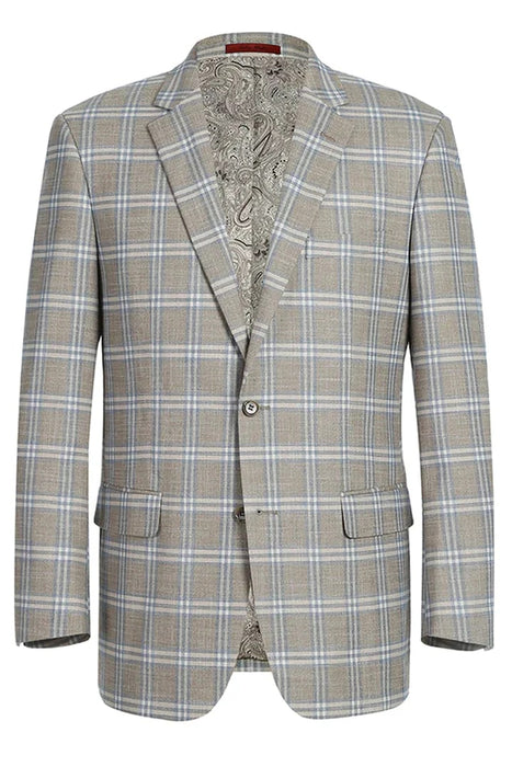 Saco vaquero - Western Sport Coat - Western Blazer - Mens Two Button Classic Fit Sport Coat Blazer In Grey Tan Windowpane Plaid